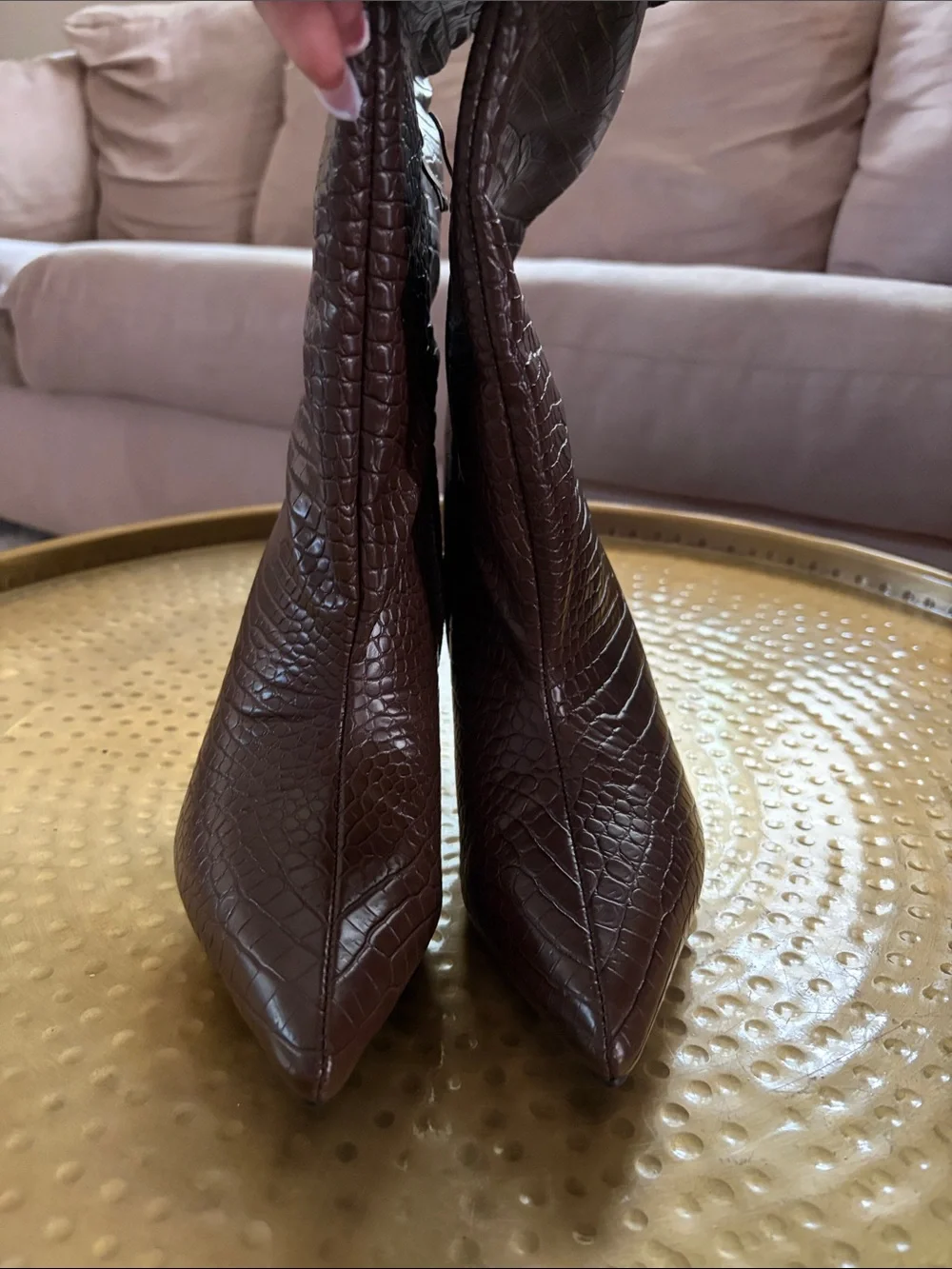 AZALEA WANG HALINA BROWN CROC STILETTO BOOT